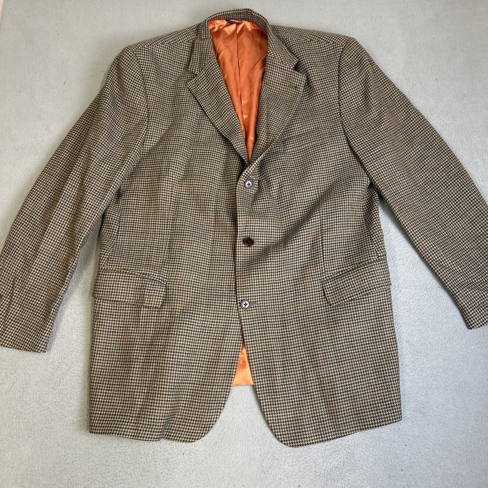 Tommy Hilfiger Blazer Jacket Pure Wool Mens Size 48T Houndstooth Vintage Coat